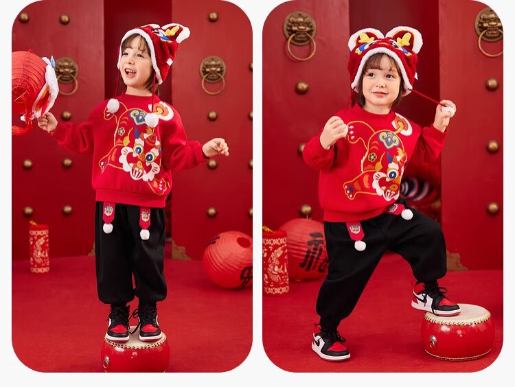 Dudujia Baby New Year Outfit Set, Red Festive Two-Piece Suit for Boys, Chinese New Year Clothes, Children's Clothing, Zhu Yinghong Color, Size 80 13