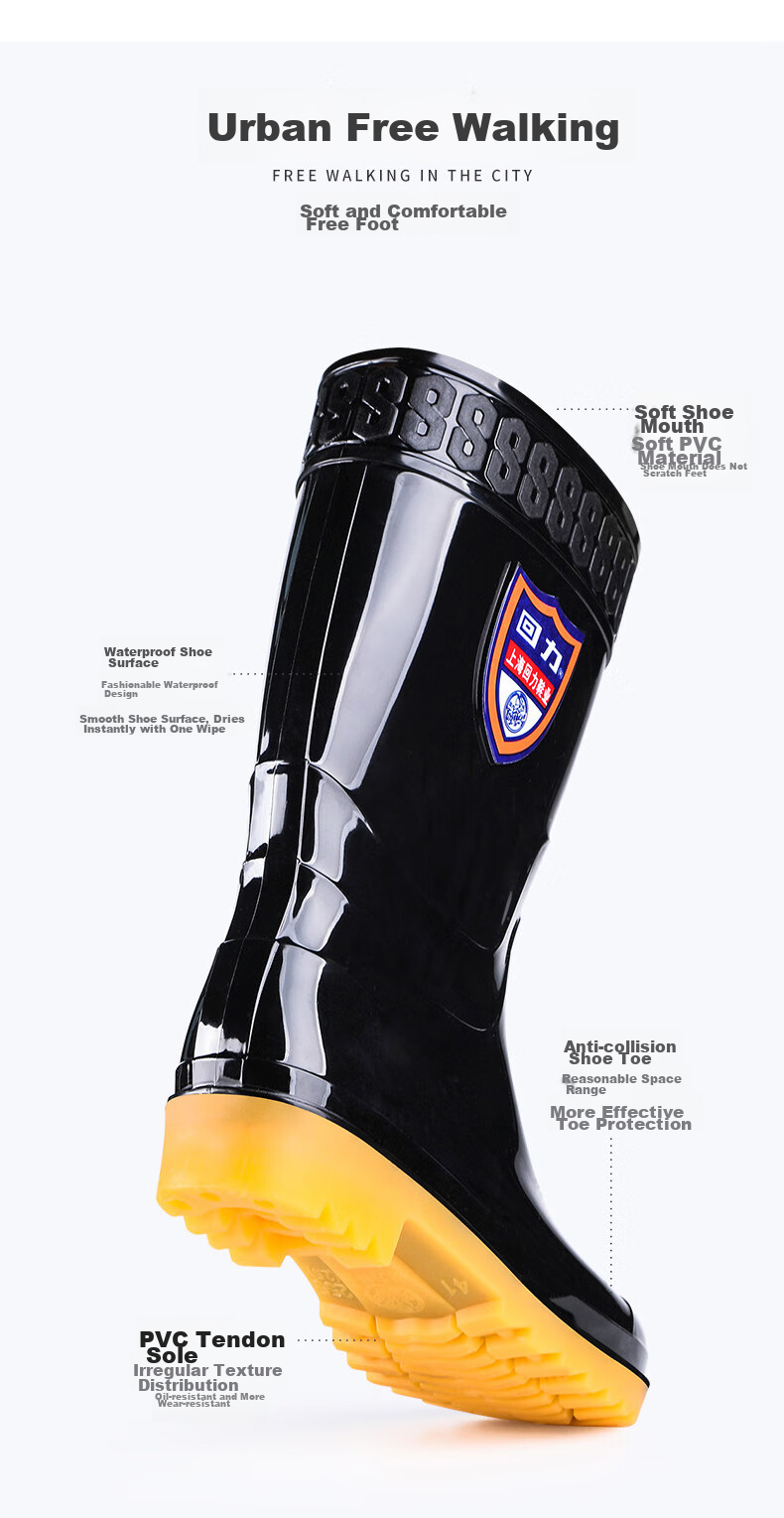 Warrior Men's Mid-High Rain Boots, Rubber Shoes, Overshoes, Waterproof Shoes, HXL8867, Black High-Top, Size 43 4