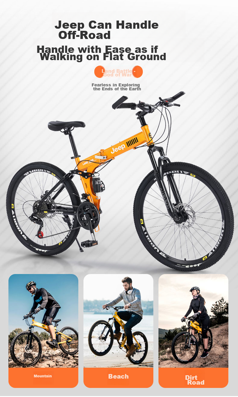 Jeep Folding Mountain Bike for Men And Women Students, 26-Inch, 27-Speed, Dual Shock Absorption, Road Bicycle Zhanshen - Forest Gree 6