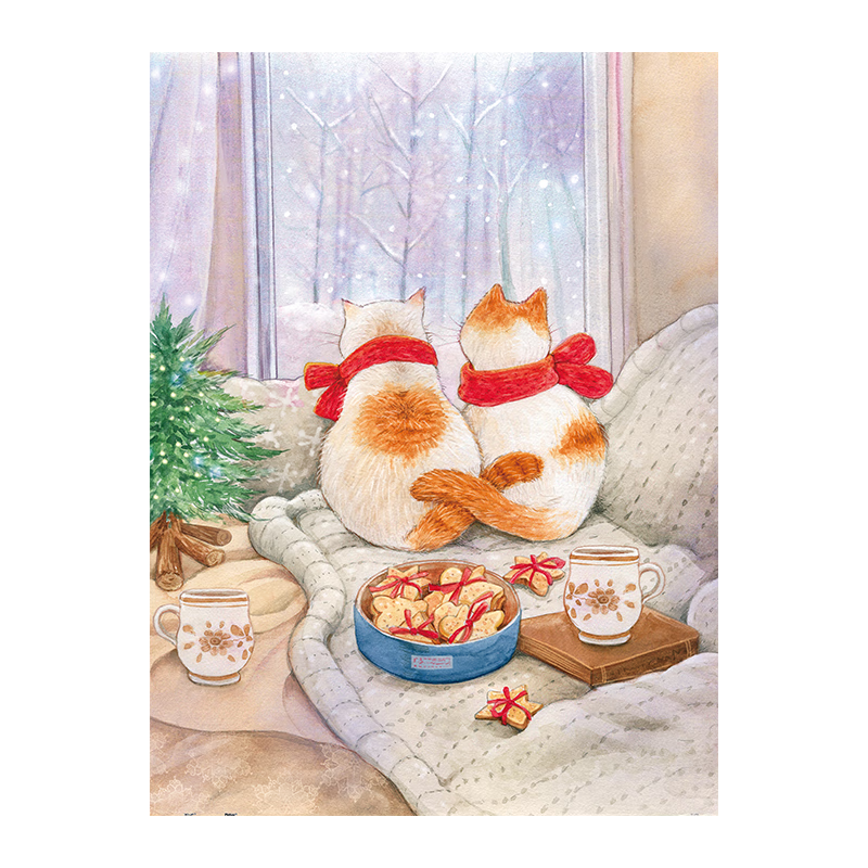 3D-JP Adult Plastic Puzzle 1200 Pieces Jina Cat Healing Toy Birthday Gift for Women First Snow Day Home Decoration