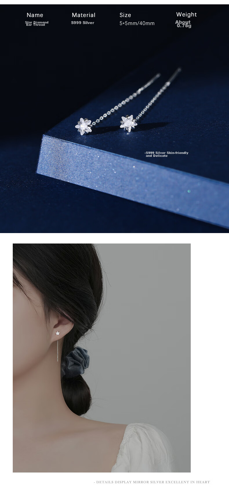 Dijing Long Tassel Earrings for Women, 999 Silver Studs, Ear Piercing Jewelry, Birthday Gift, Valentine's Day Gift for Girlfriend 4