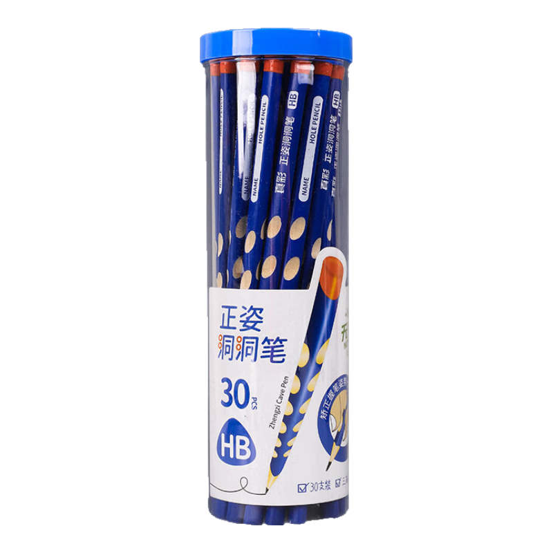 TRUECOLOR HB Perforated Pencils, 30 Pieces, for Primary School Students And Children, Posture Correction, Kindergarten Writing Practice, Triangular Wooden Shaft, Easy-Grip Top, Gift ZC180