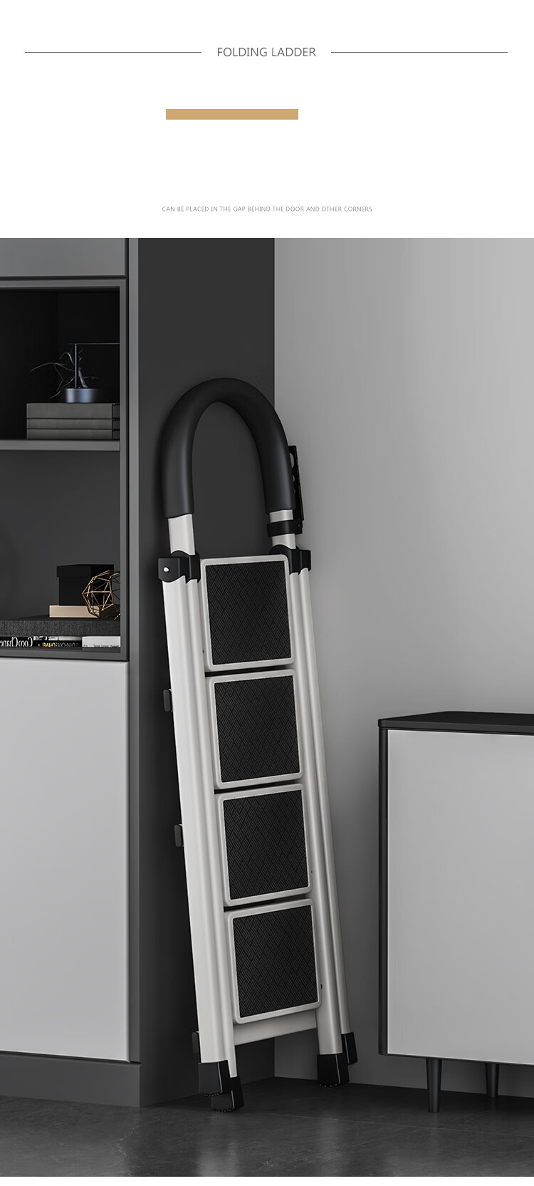 Huakaizhixing Folding Ladder, Household A-Frame Ladder, Multi-Functional Pipe Wall Thickened Carbon Steel Indoor Small Ladder, TZ62 White Five Steps 4