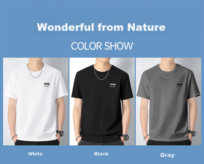 JEEP SPIRIT Short Sleeve T-Shirt for Men, Summer Pure Cotton Breathable Short Sleeve Comfortable Undershirt Outdoor Sports Top, Gray L 8