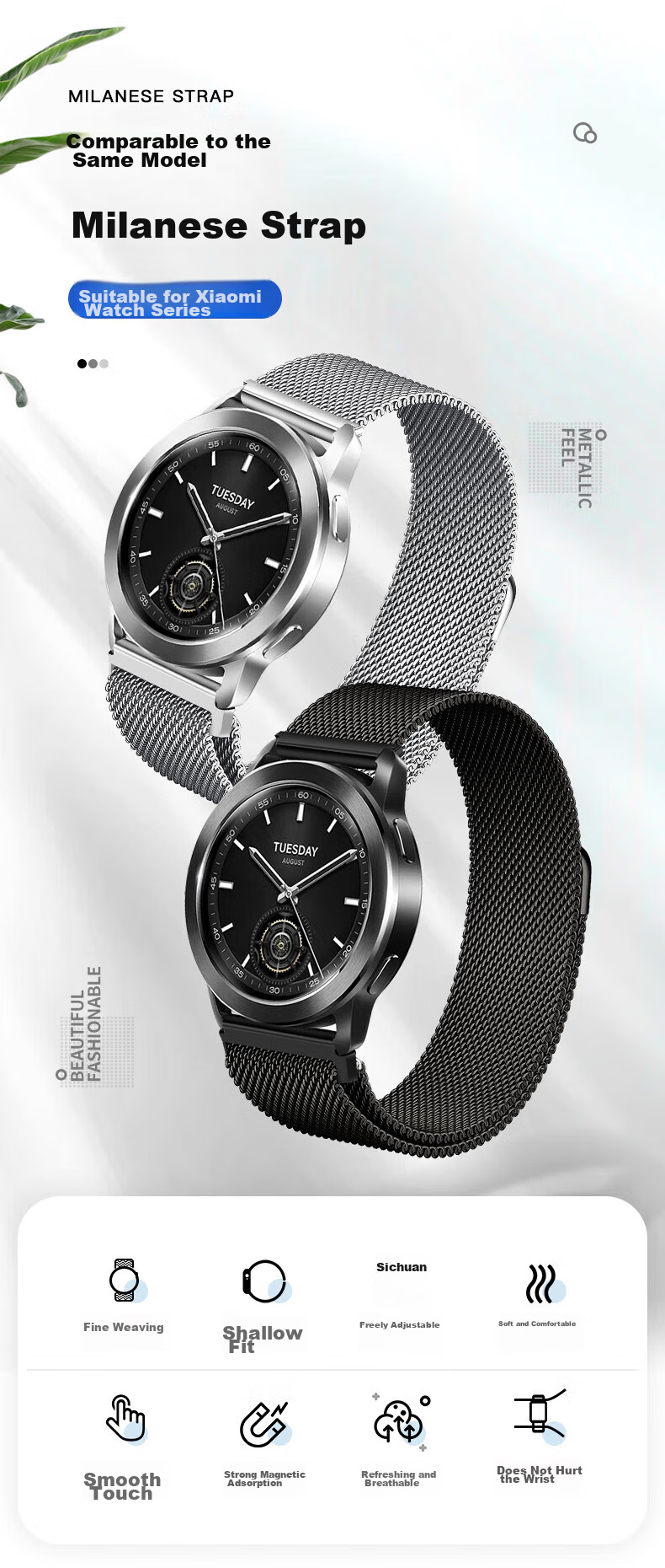 Watchbond Compatible with Xiaomi Watch 5/S4/S5 Sport Milanese S3/2/S1 Pro Watch Band, Magnetic Stainless Steel Sports ESIM Commemorative Edition Summer Strap 1