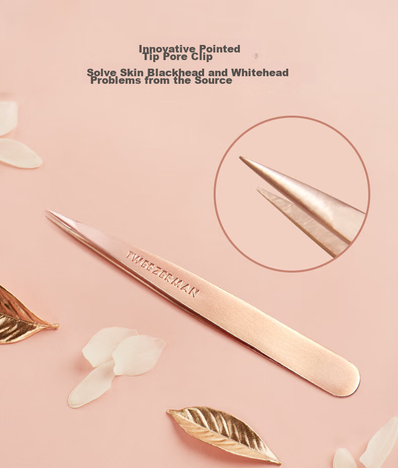 Tweezerman Imported Stainless Steel Diagonal And Pointed Tweezers Set, High-Precision Tweezers with Rose Pink Leather Case, Gift 3