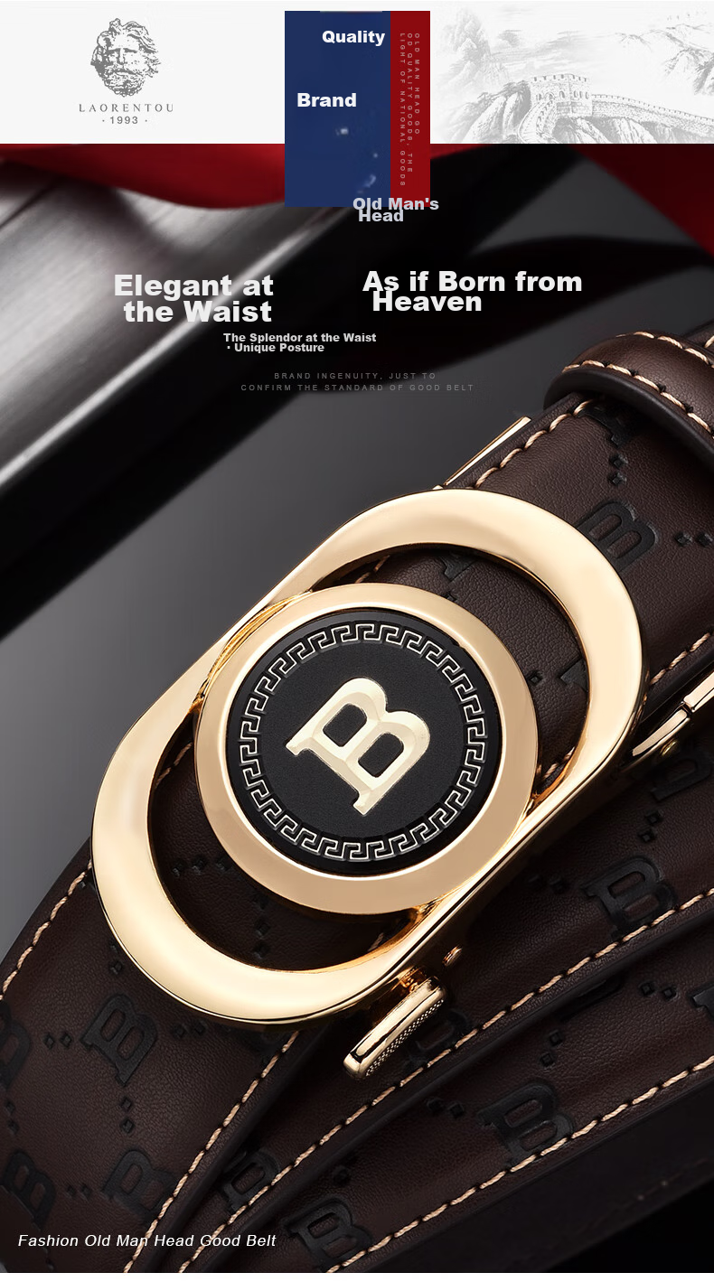 LAORENTOU Men's Leather Belt with Automatic Buckle, Waist Belt for Young And Middle-Aged Men, Birthday Gift for Boyfriend, 115-125cm 1