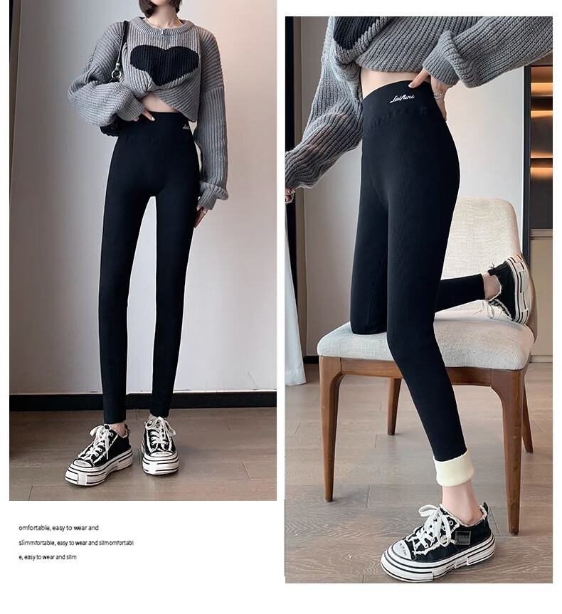 LangSha Ribbed Leggings for Women, Autumn Wear, High-Waisted, Slimming, Elastic Waist, Butt-Lifting, Calf-Slimming, Tight-Fitting Pants, Warm Cotton Trousers 32