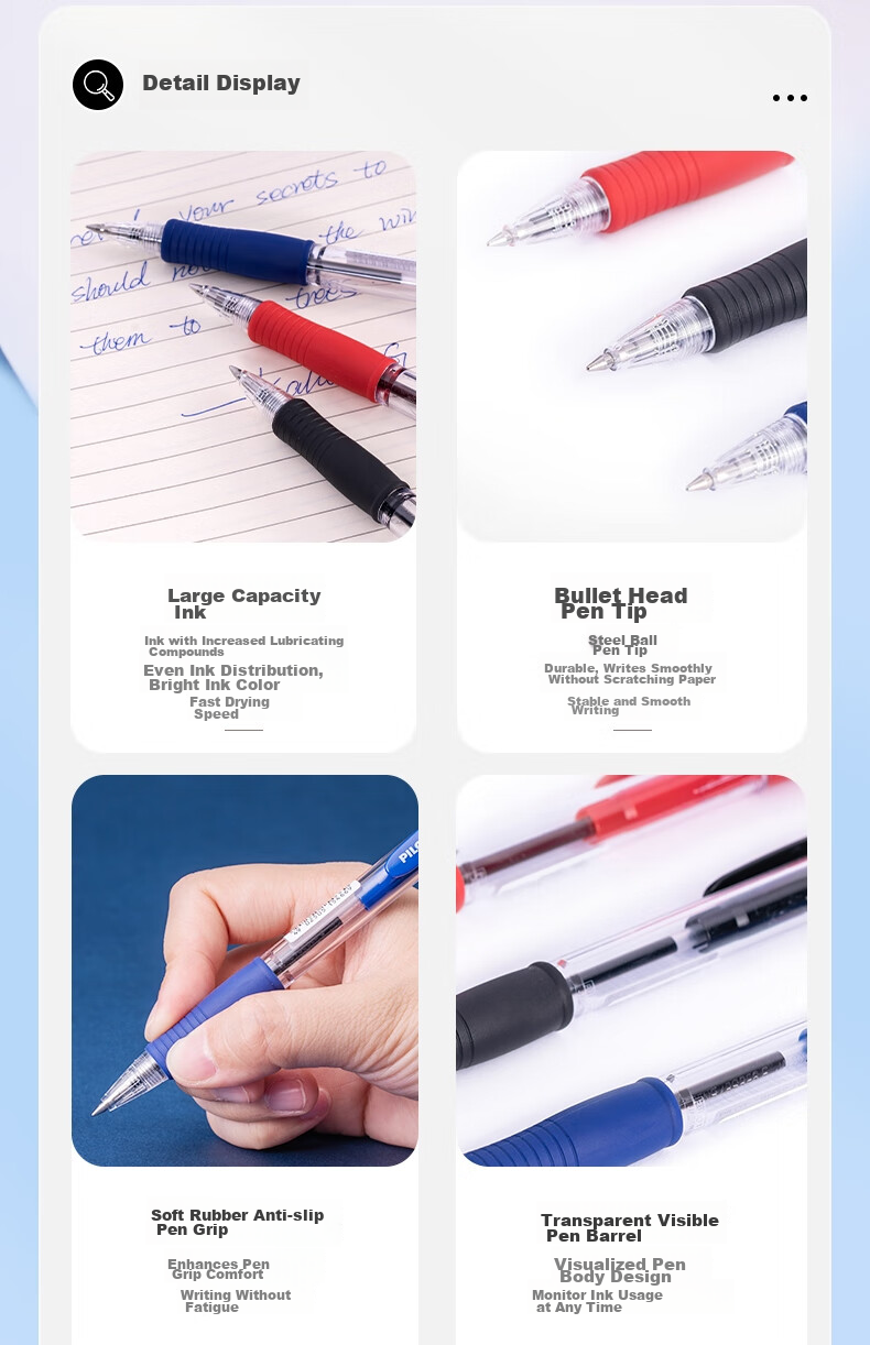 PILOT Retractable Ballpoint Pen, Rollerball Pen for Students, Office Use And Exams, Push-Button Round Ball Pen BPGP-10R, 0.7mm, Blue, 5 Pieces 2