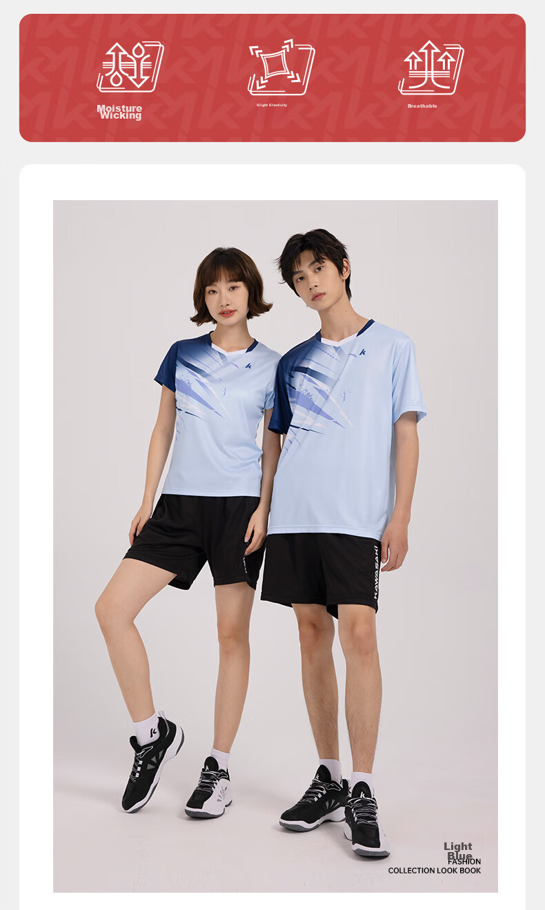 KAWASAKI Badminton Outfit for Women, Professional Sports Round Neck Short-Sleeve Top And Shorts Set B2815, Navy Blue, Size S 2
