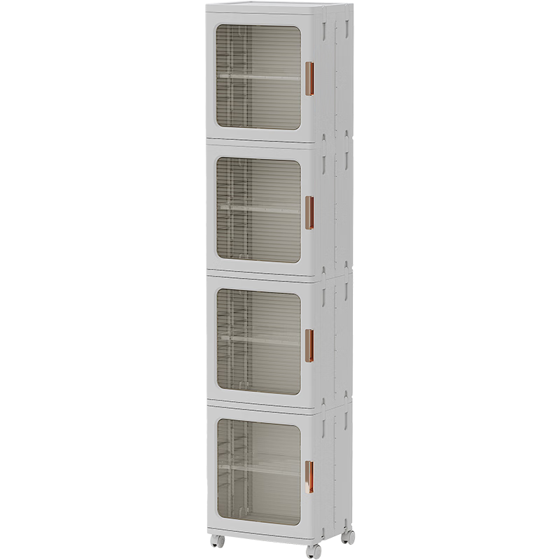 JEKO&JEKO Foldable Storage Cabinet, No Installation Required, Toy Bag Storage Locker, Wardrobe Organizer, Storage Box, 4-Tier Transparent Tea Color