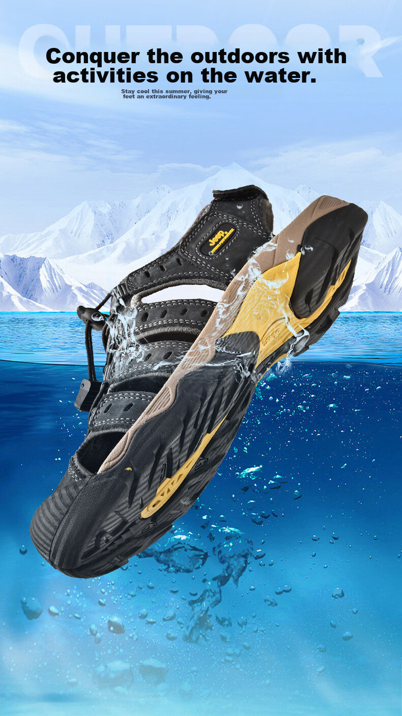 Jeep Men's Outdoor Breathable Beach Sandals, Closed-Toe Water Shoes with Holes, Non-Slip Hiking Casual River Tracing Shoes 7