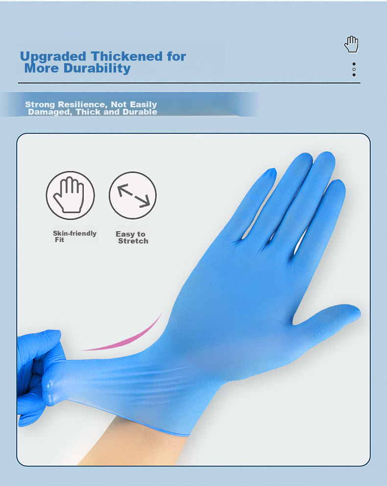 Jiazhanli Disposable Nitrile Gloves Thickened Oil-Resistant Durable Household Cleaning 100pcs/Box Blue Size M 3