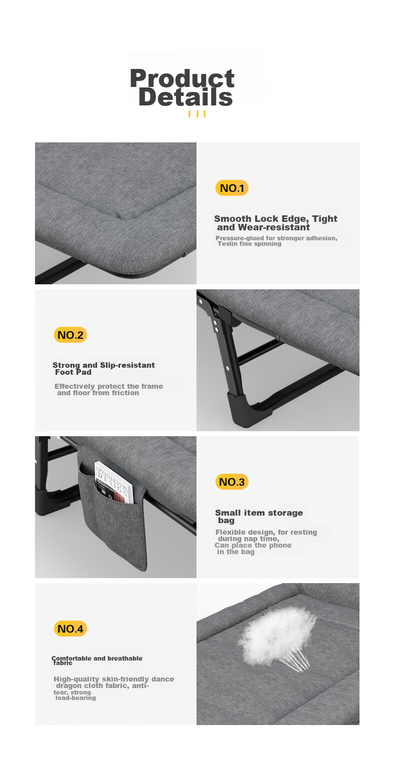 Nanjiren Folding Bed Lounge Chair Single Bed Office Nap Chair Folding Rest Bed Companion Care Bed Simple Camping Bed Light Linen Gray 12