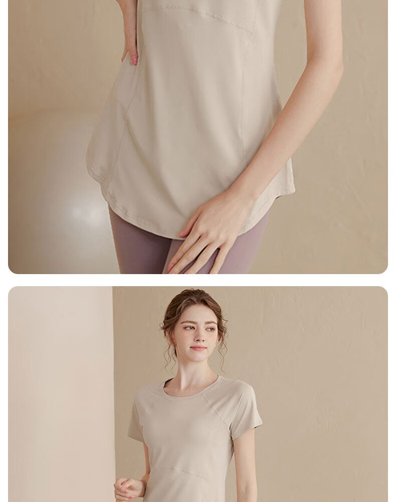 XUEXIMAN Yoga Wear Sports Top for Women, Summer Quick-Dry Short-Sleeve T-Shirt, Mid-Length, Hip-Covering, Slimming, Breathable, for Running And Fitness 15