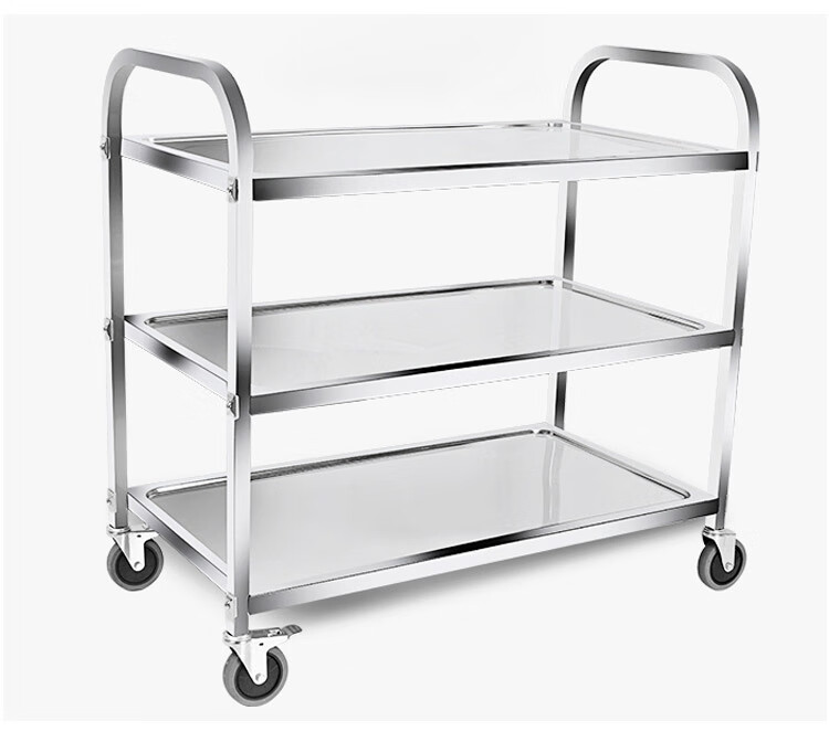 Quanshi Stainless Steel Three-Tier Food Serving Cart Dining Trolley Beverage Service Cart Push Bowl Collection Cart Cleaning Cart Commercial Kitchen Canteen Food Distribution Cart Large Size 4