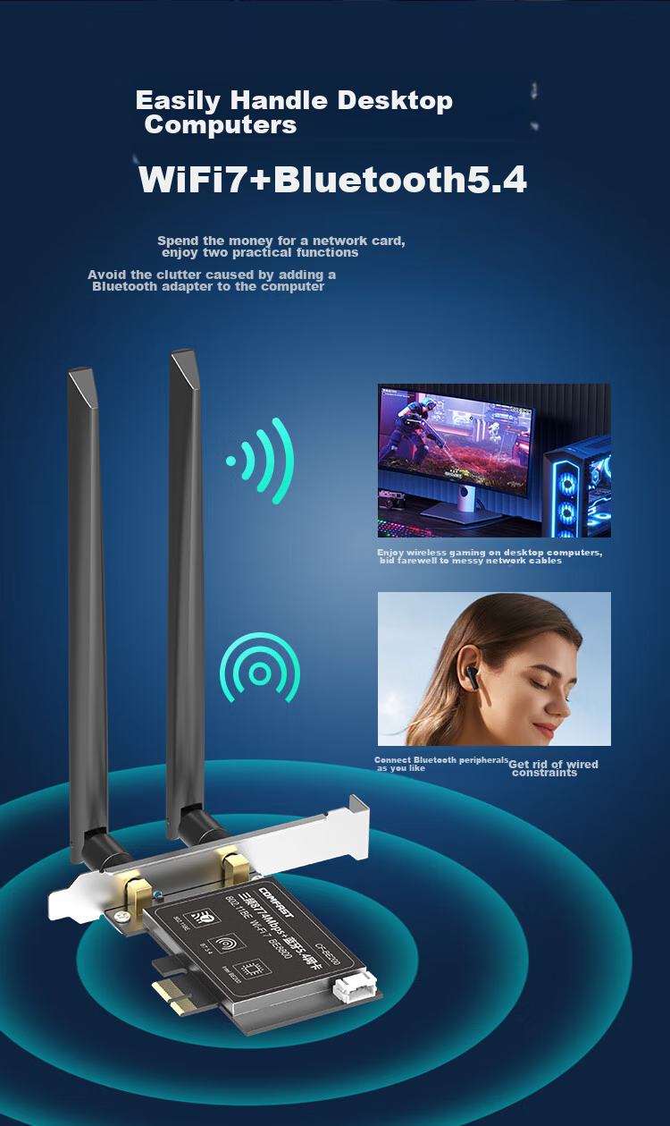 COMFAST WIFI7 Wireless Network Card, Gigabit PCIe Internal Dual-Band 5G High-Speed BE8800, Wireless Bluetooth 5.4 Two-In WiFi Receiver, CF-BE200 3