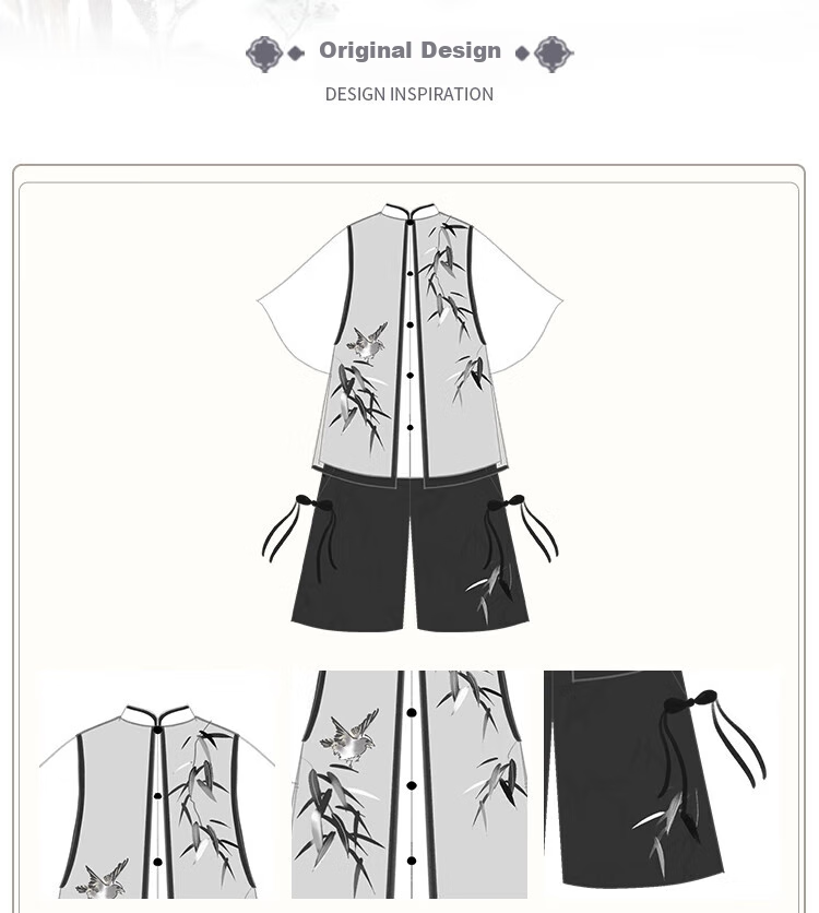 Qibo Boys' Hanfu, New Summer Style, Neo-Chinese National Style Children's Performance Costume, Bamboo Shadow Shorts (Shorts Only), Size 100 4