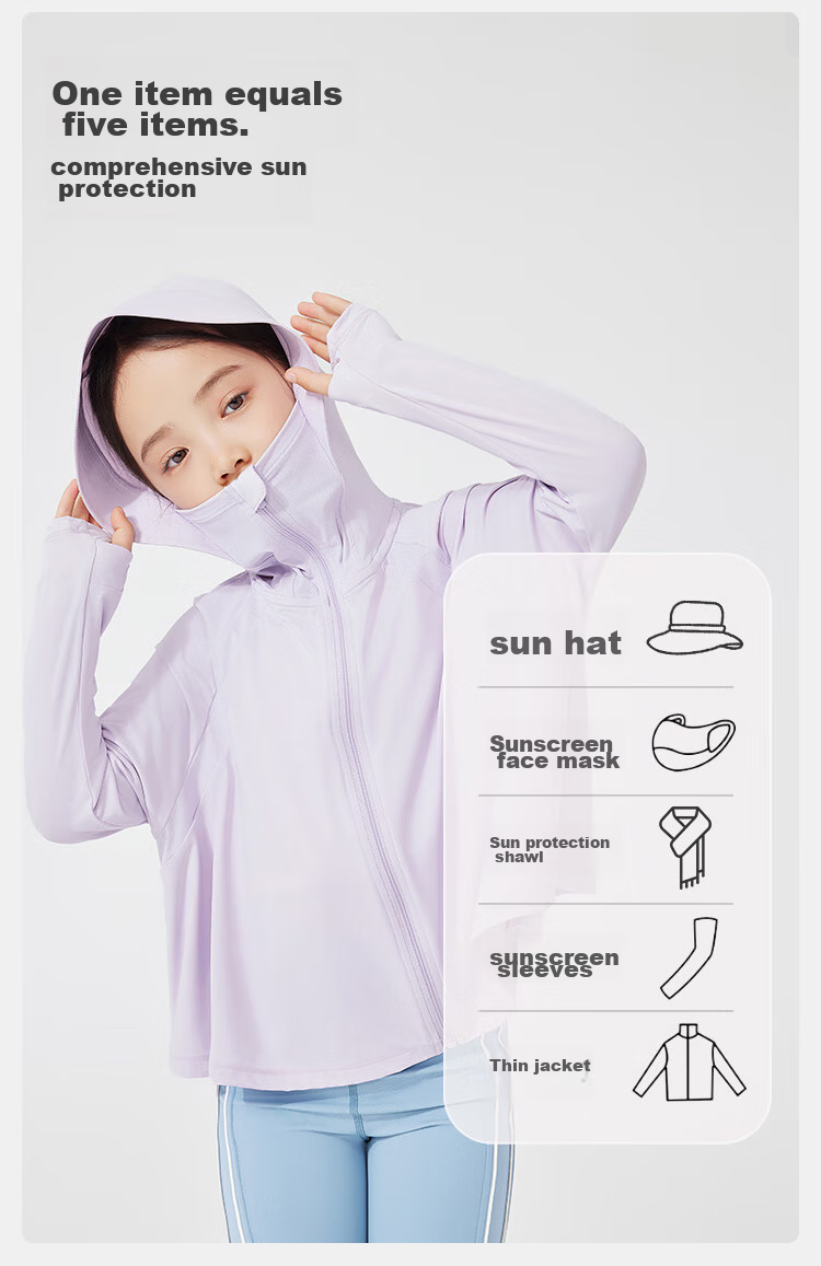 JD Original [Cool And Breathable] Children's Sun Protection Clothing, Sunscreen Jacket, Ice Silk Cool And Breathable Quick-Dry, Purple, 110/56 10