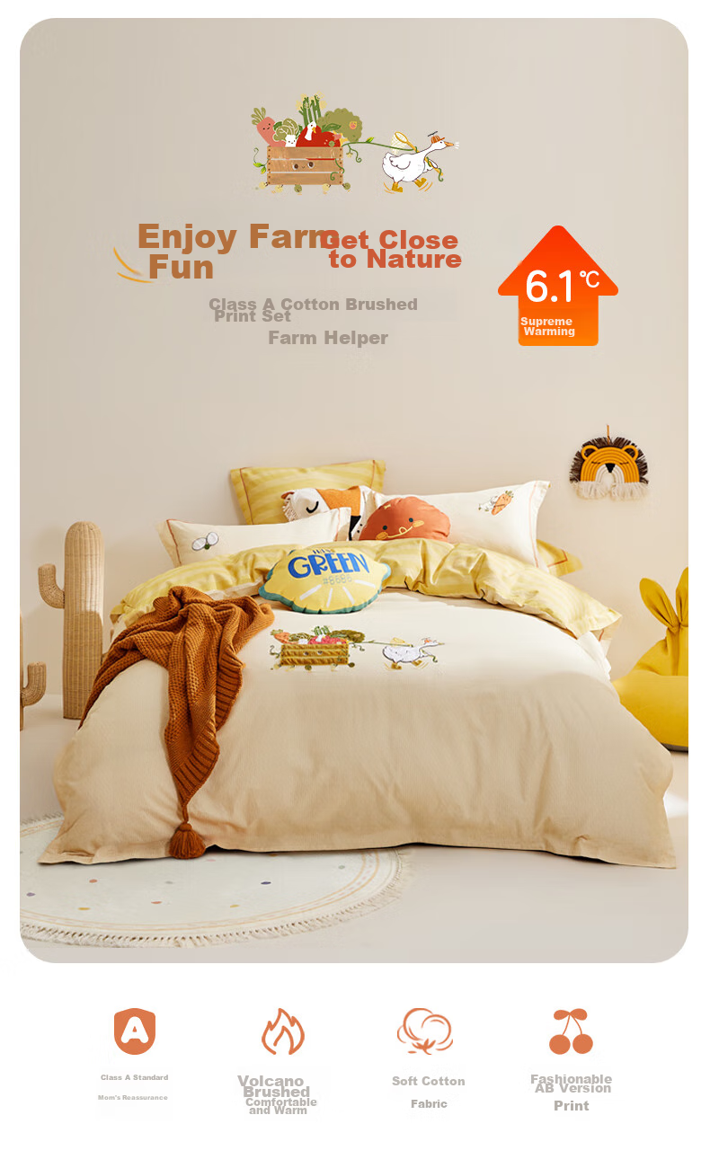 Luolaikids Four-Piece Set, Maternal And Infant Class A Pure Cotton Thickened Brushed Duvet Cover Pillowcase Fitted Sheet Quilt Cover 1