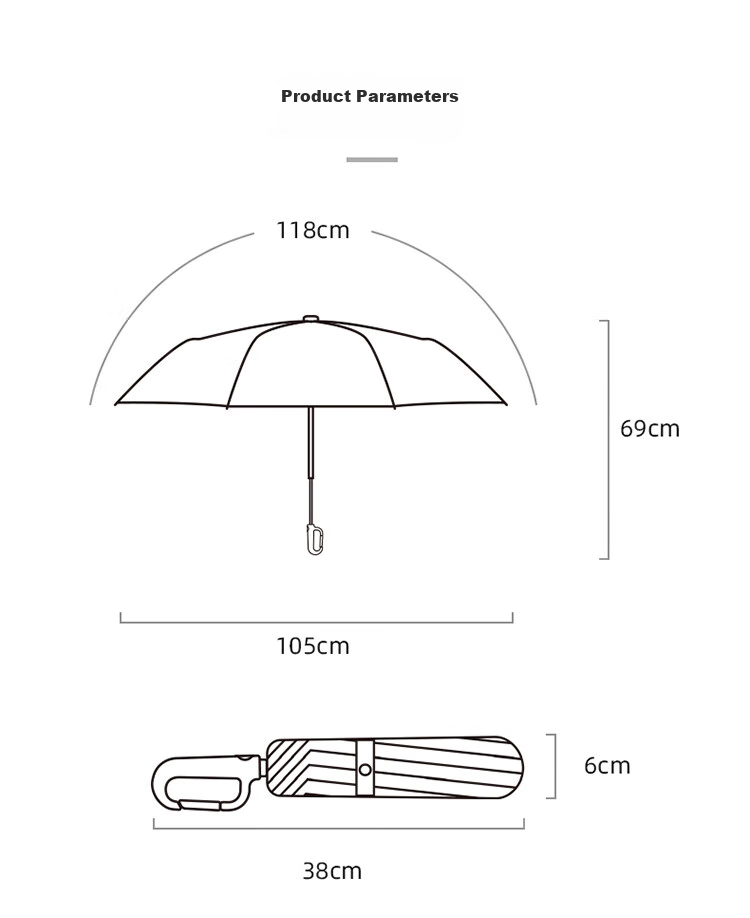 C'mon Fully Automatic Umbrella, Three-Fold Large Size, Sun Protection Umbrella, Sunshade Umbrella for Men, Automatic Folding Umbrella with Ring, Black 5