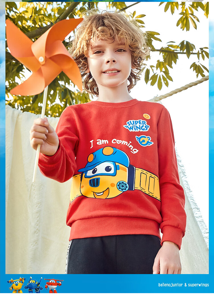 Baleno Children's Clothing, Spring And Autumn 2022 Collection, Super Wings Print Boys' Sweatshirt, Stylish Kids' Sports Long Sleeve, 20E, Floral Gray, 90cm 2