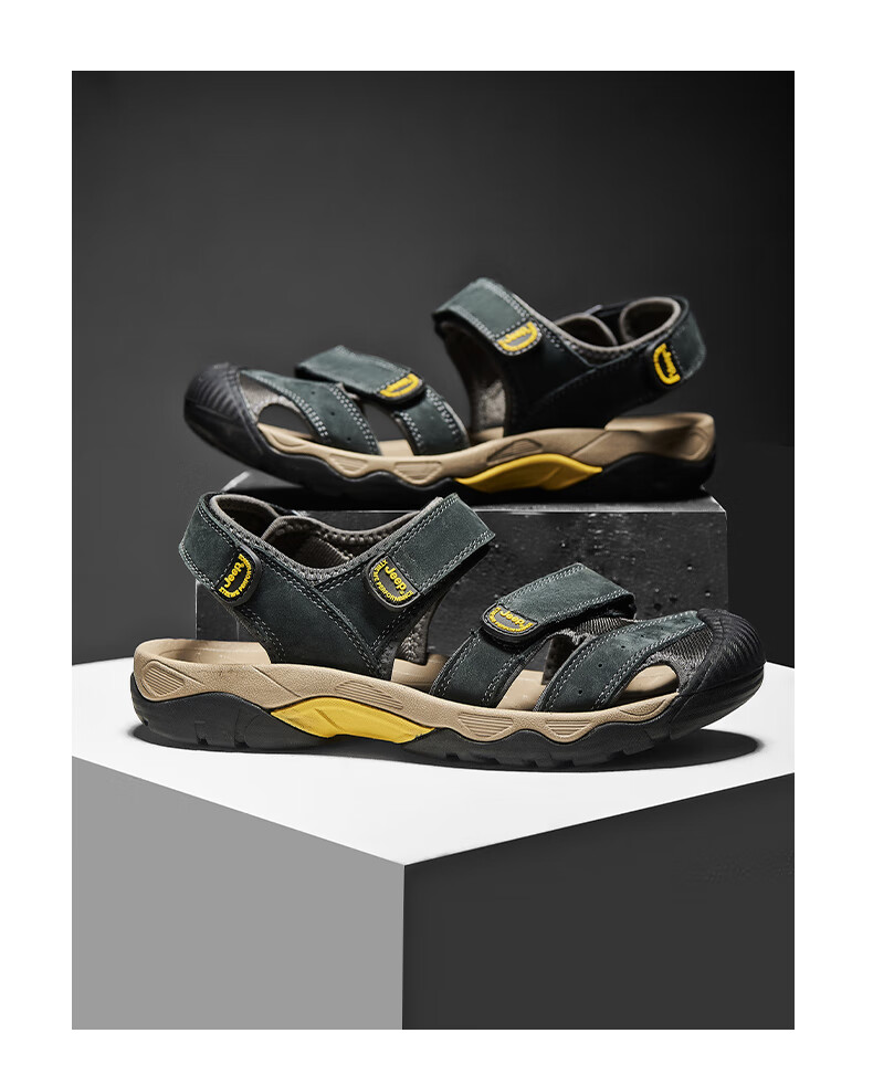 JEEP Men's Outdoor Breathable Sandals, Closed-Toe Beach Shoes, Water-Friendly Perforated Shoes, Non-Slip Wear-Resistant River Tracing Shoes, Casual Hiking Shoes 13