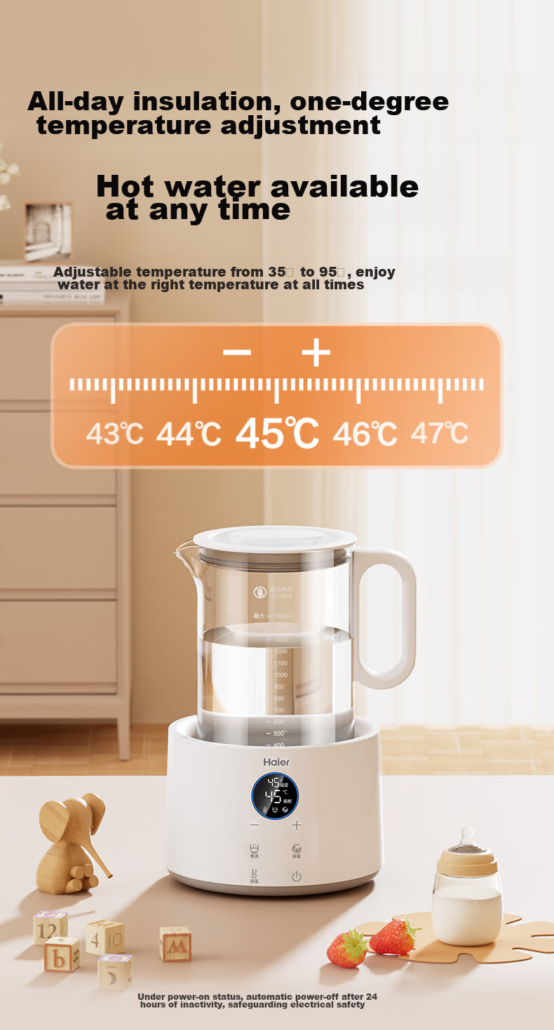 Haier 1.7L Electric Kettle Double-Layer Anti-Scald 304 Stainless Steel High Power Precise Boiling Fast Quiet Dual Power K617WJ White 5