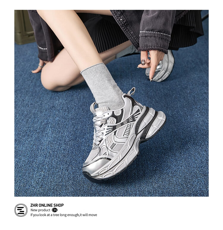 ZHR Women's Retro Dad Sneakers Thick Sole Height Increasing Casual Couple Shoes JT67 Black Size 37 9