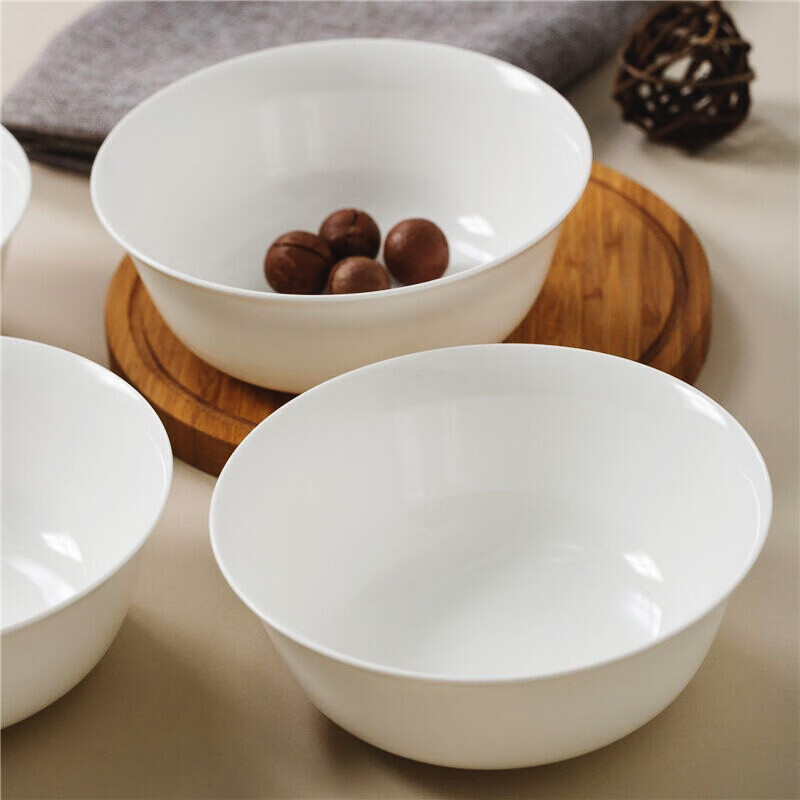 Sky Top Ceramic Noodle Bowl, Porcelain Soup Bowl, Rice Bowl, Household Tableware, Pure White, 6 Inches, 4-Piece Set
