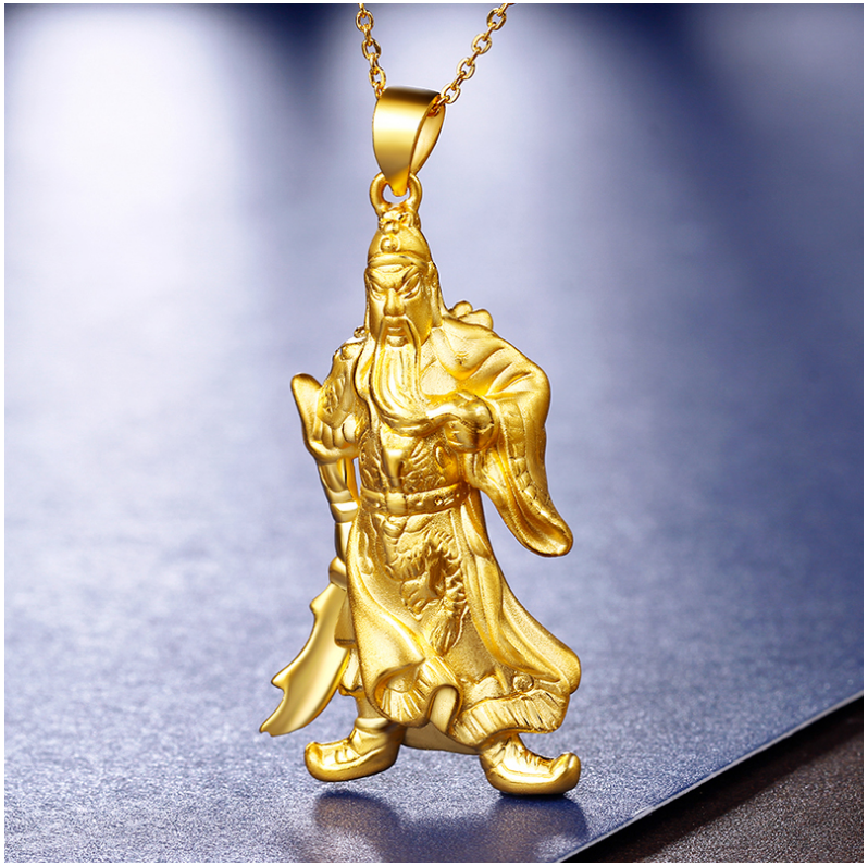 金传九世珠宝黄金吊坠男999足金关公黄金吊坠男士款3d硬金关二爷武