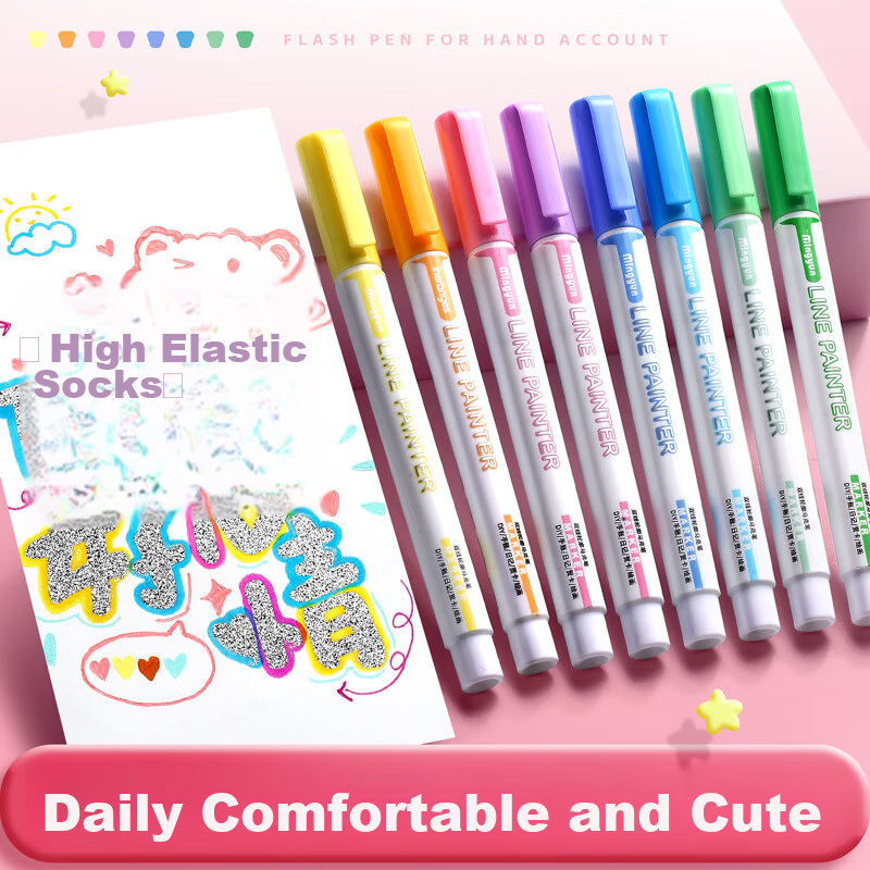 Jinzhi 8-Color Bold Hollow Pearl Double-Line Outline Pen, Highlighter Dual-Color Pen Flash Pen, Handwritten Report Special Pen, Colored Pen, Journaling Pen, Jelly Pen, Marker Pe