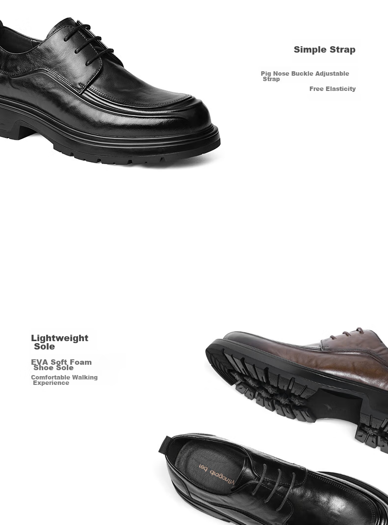 RED DRAGONFLY Formal Leather Shoes for Men, Thick-Soled Heightening Derby Shoes, Business High-End Cowhide Wedding Shoes WTA34287 Black Size 41 7