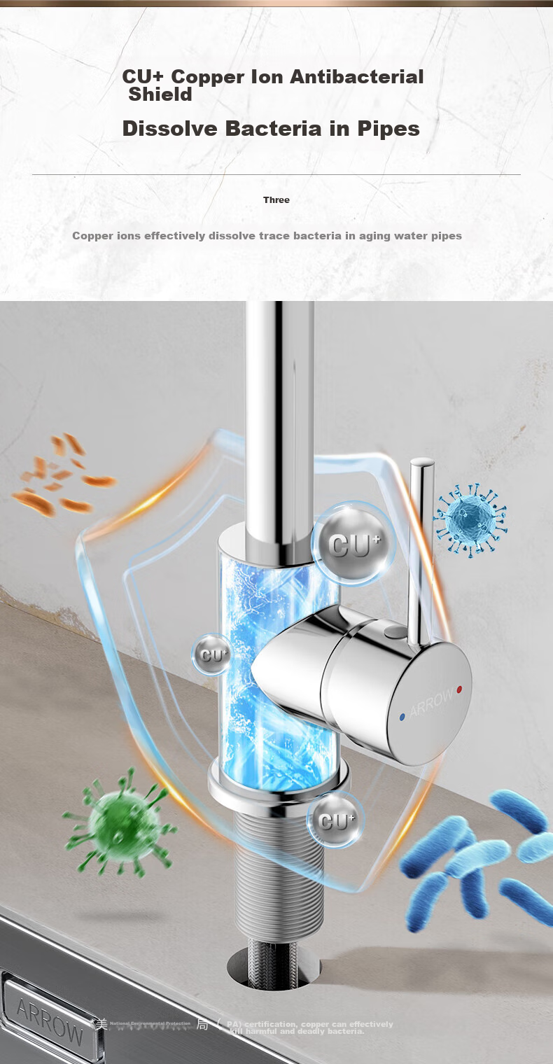 ARROW Kitchen Hot And Cold Faucet, Sink Tap, Healthy Tap, 360° Rotating Hot And Cold Dual Control AE45305CP 5