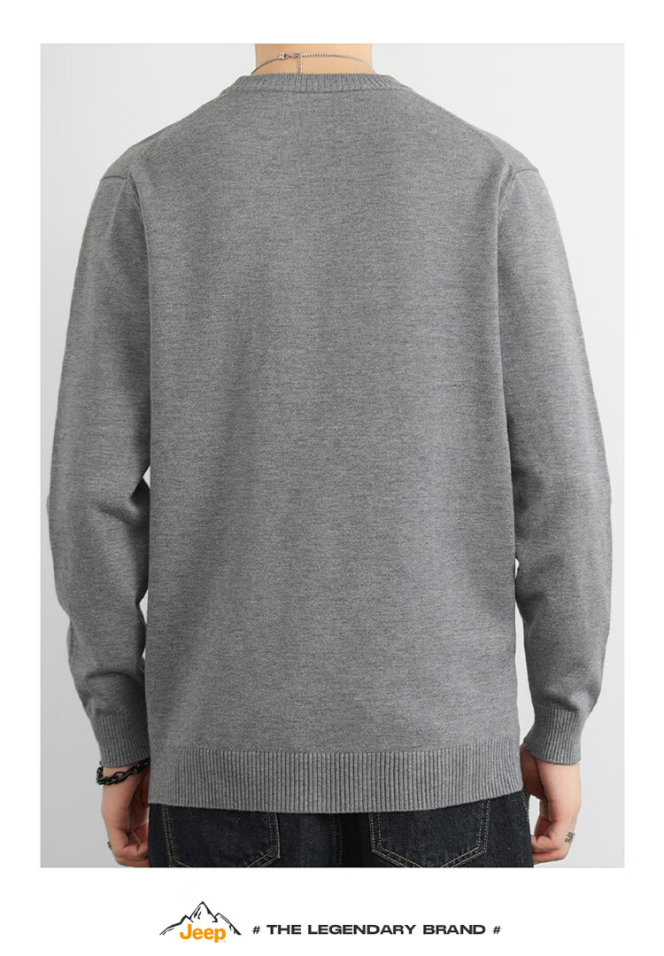 JEEP Men's Autumn Winter Sweater Round Neck Knitwear Comfortable Warm Versatile Top Dark Gray 2XL 18