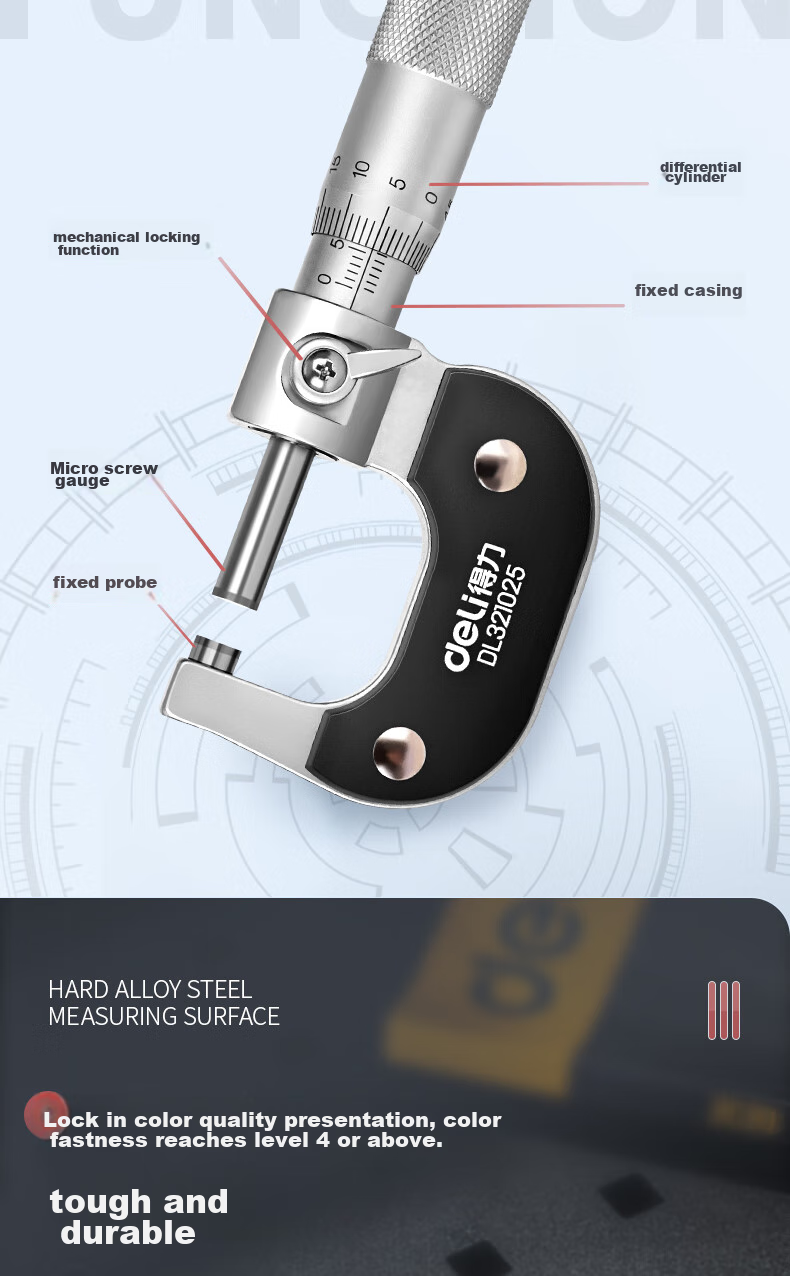 Deli High-Precision Mechanical Screw Gauge, Micrometer, Thickness Gauge, Vernier Caliper 8