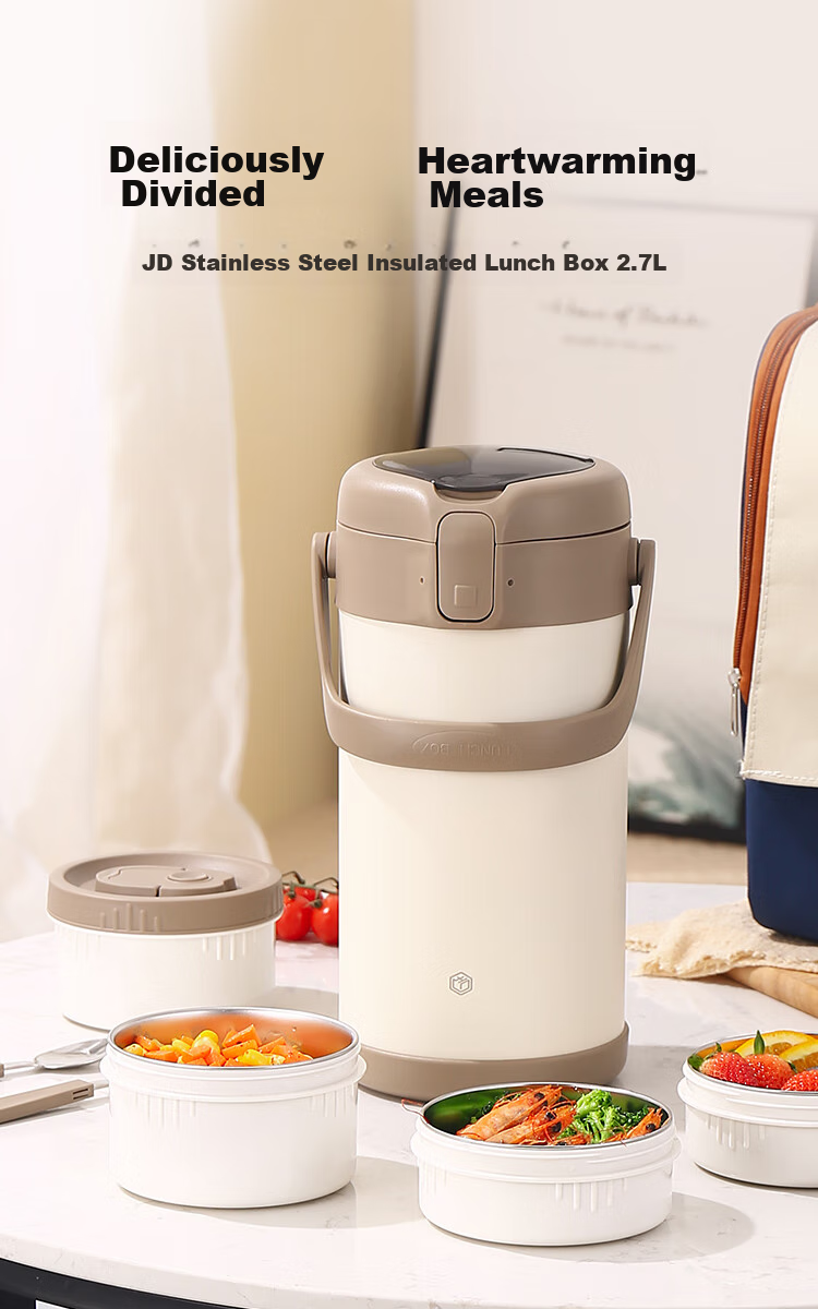 JD Original Insulated Lunch Box, 304 Stainless Steel, for Office Workers And Elementary School Students, Four-Layer Lunch Container, 2.7L, with Insulated Bag 3