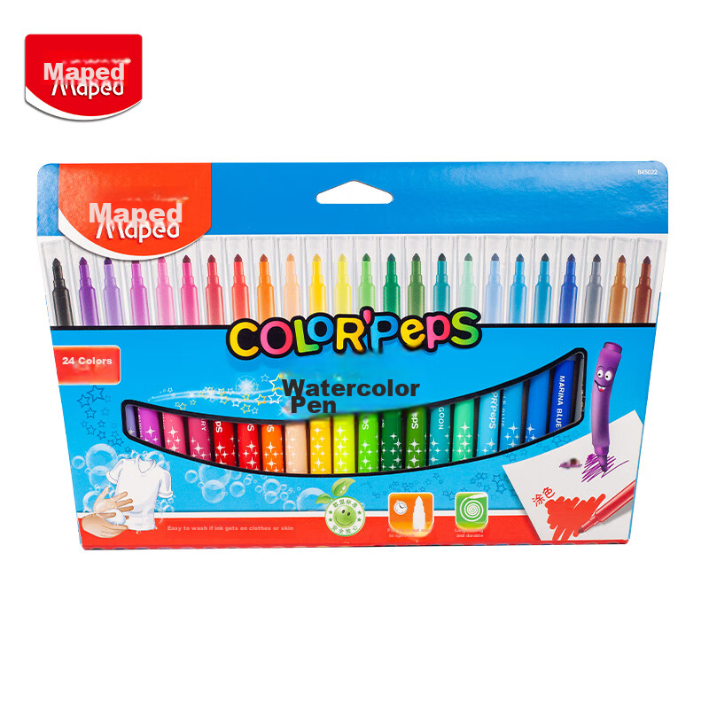 Maped [Creative Art] 24-Color Washable Watercolor Markers, Drawing Pens for Preschool And Elementary School Students, Beginner Coloring And Doodling Brushes, 845022CH Children's Art Education Gift