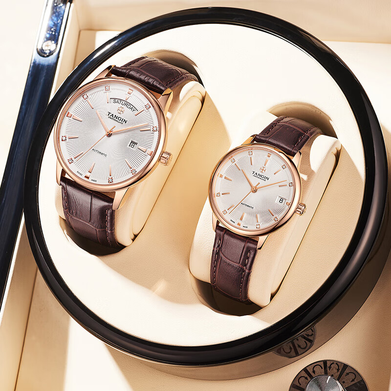 TANGIN Imported Swiss Watch, Xixin Series Leather Strap Mechanical Couple's Watch, Swiss Watch T7025GLHWFSB