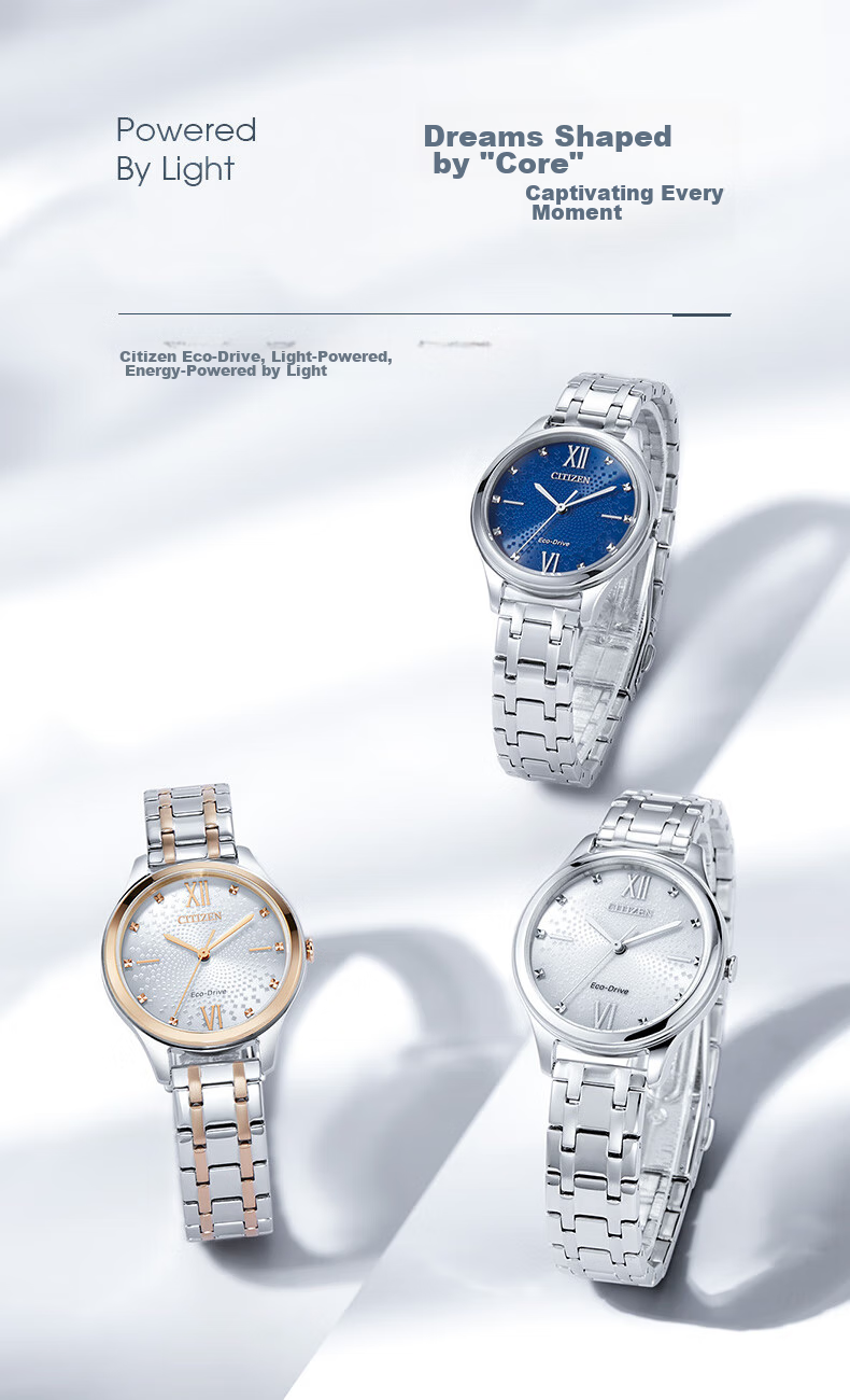 CITIZEN Watch for Women, Japanese And Korean Style, Eco-Drive, White Dial, Steel Band, Fashionable Gift for Girlfriend, EM0500-73A 1