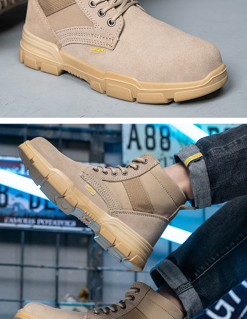 LAOGUANJIA Men's Safety Shoes with Steel Toe Cap, Anti-Smashing, Puncture-Resistant, Solid Sole, Wear-Resistant, Breathable, High-Top Protective Boots LA37 13