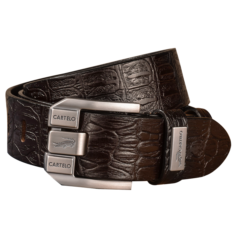 CARTELO Men's Belt, Vintage Top-Grain Leather, Pin Buckle, Fashionable Waistband, Gift for Boyfriend, Husband, Or Father