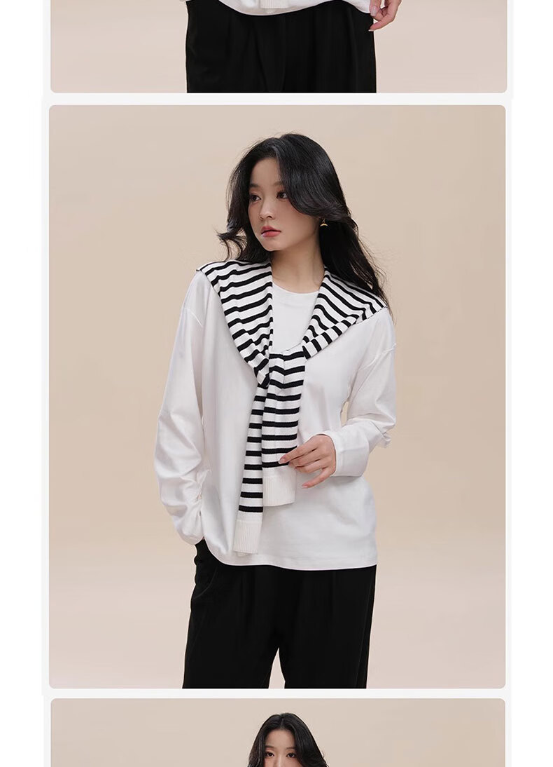 NOME Women's Base Layer Top, Spring 2026 Simple White Loose Inner Long-Sleeve Undershirt, White, XL 13