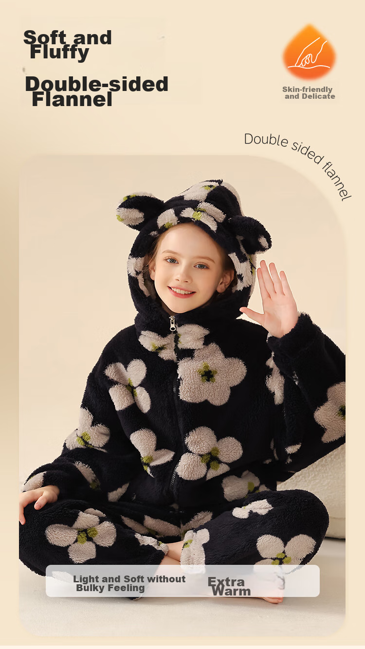 LangSha [Fleece-Lined Thick Flannel] Children's Pajamas, Girls' Sleepwear for Older Kids, Autumn And Winter, Warm Home Wear Set for Teenage Girls And Babies 8