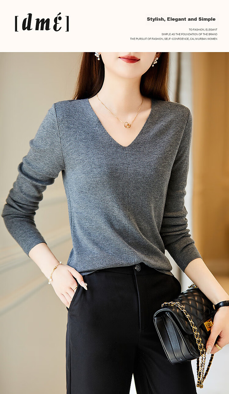Dme [Capsule Wardrobe Series] Spring And Autumn Paper-Weight V-Neck Sweater, Lazy-Fit Relaxed Knit Top for Wome 1