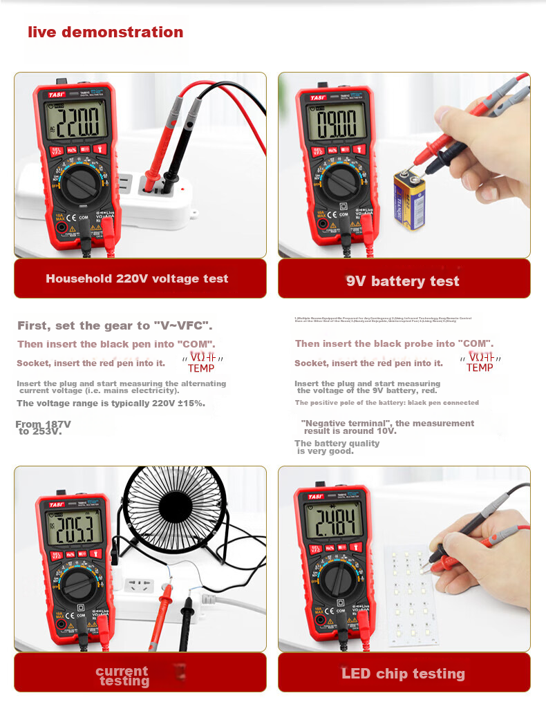 Teansi Multimeter, Smart Burn-Proof Digital Multi-Function Portable Automatic Identification Electrician Multimeter TA804A 23