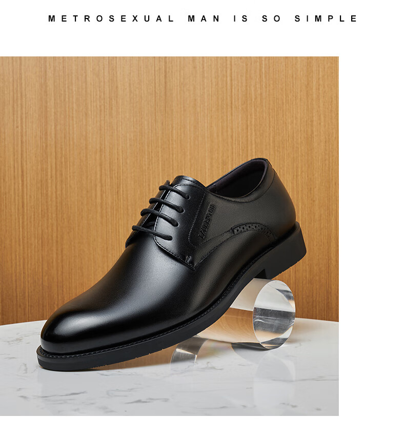 LAORENTOU Men's Leather Shoes, Business Formal Shoes, Top-Grain Leather, Breathable, Wear-Resistant, Non-Slip, Dad Shoes, 160208 Black, Size 38 13