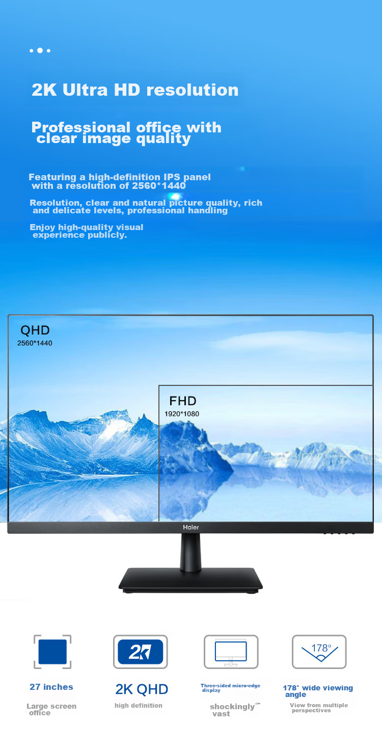 Haier 100Hz High Refresh Rate HDMI Interface, Low Blue Light Eye Protection, Wall-Mountable, Ultra-Thin Three-Sided Micro-Edge Design, 23.8-Inch Energy-Efficient Monitor for Office Work And Gaming 3