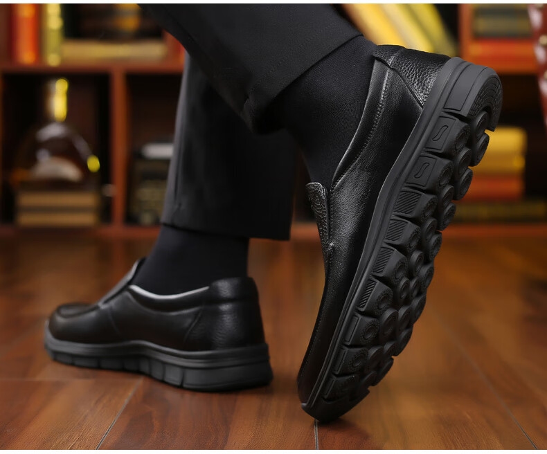LAORENTOU Men's Leather Shoes, Autumn Business Formal Wear, Soft Leather And Sole, Middle-Aged Casual Dad Shoes, A90223, Black, Size 43 4