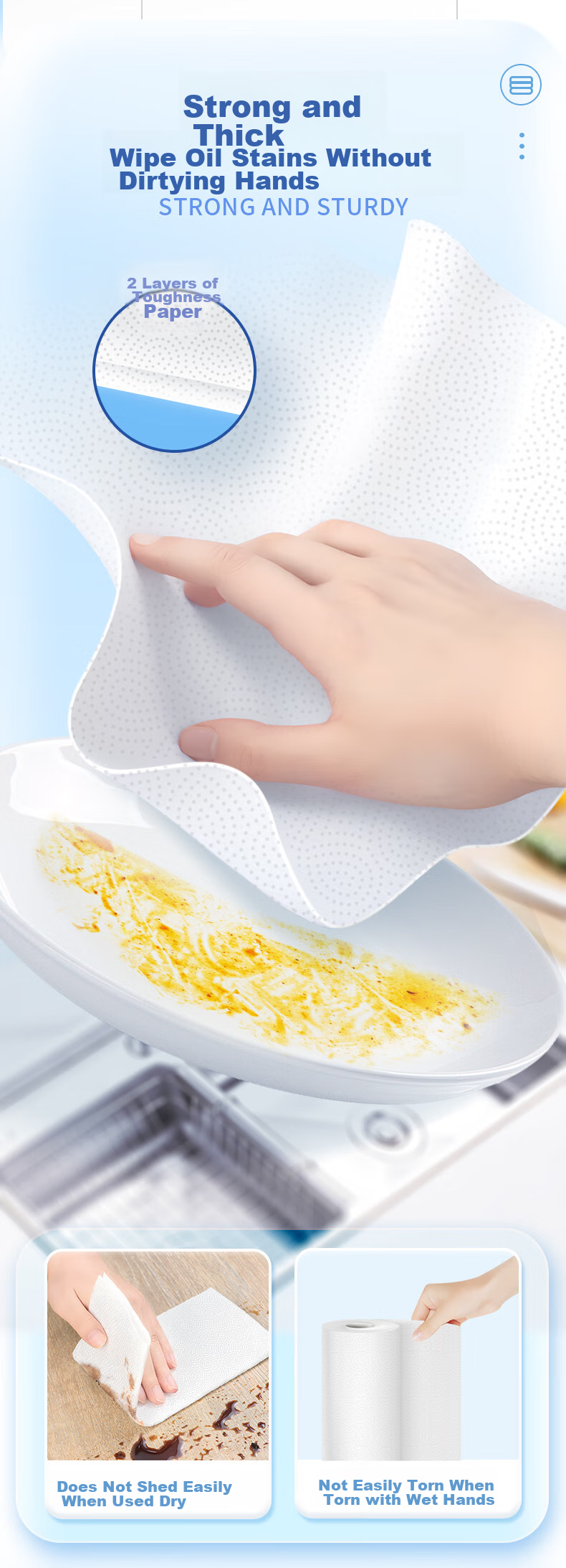 C&S Kitchen Roll Paper, 75 Sheets, 160g*8 Rolls, Back-To Cleaning, Absorbent, Oil-Absorbing, Thickened Double-Layer Disposable Kitchen Paper 21